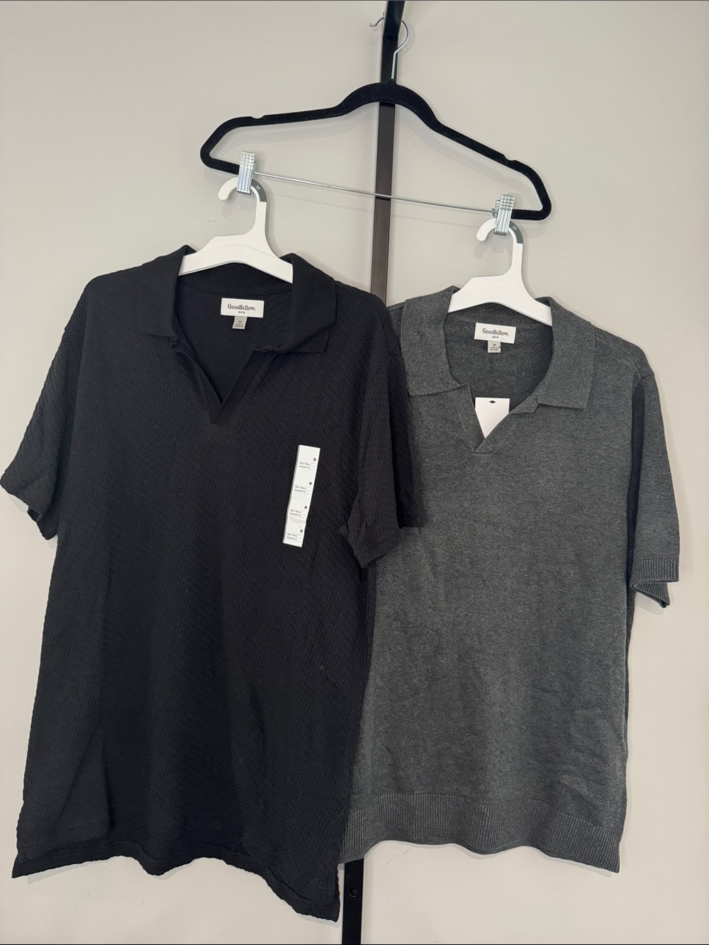 Goodfellow & Co Black Gray Johnny Collar Polos Men’s Medium New NWT